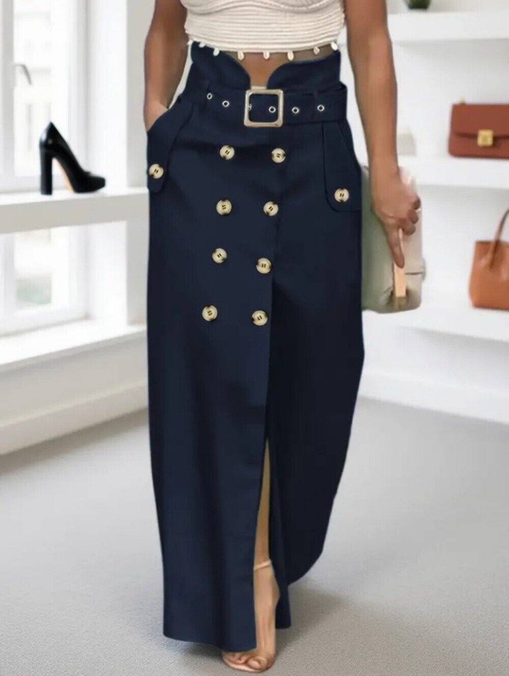 2026 New Fashion Versatile Slit Half Skirt, Button Detail, Suitable for Daily